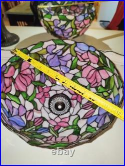 Vintage Tiffany Style Table Lamp Floral Stained Glass Brass base Art Nouveau 22 Vintage Tiffany Style Table Lamp Floral Stained Glass Brass base Art Nouveau 22