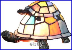 Vintage Tiffany Style Tortoise Stained Glass Accent Table Lamp Multi Color