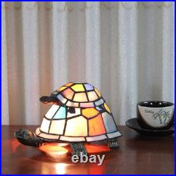 Vintage Tiffany Style Tortoise Stained Glass Accent Table Lamp Multi Color