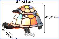 Vintage Tiffany Style Tortoise Stained Glass Accent Table Lamp Multi Color