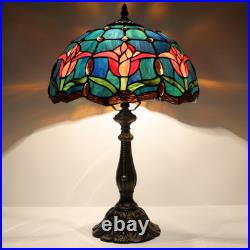 Vintage Tiffany Style Tulip Stained Glass Table Lamp Bedside Reading Light
