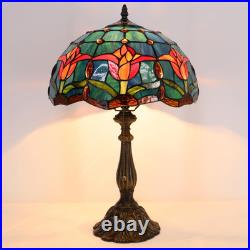 Vintage Tiffany Style Tulip Stained Glass Table Lamp Bedside Reading Light