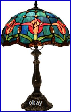 Vintage Tiffany Style Tulip Stained Glass Table Lamp Bedside Reading Light