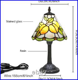 Vintage Tiffany Yellow Peach Fruit Stained Glass Table Lamp Farmhouse Light