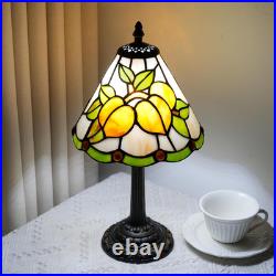 Vintage Tiffany Yellow Peach Fruit Stained Glass Table Lamp Farmhouse Light