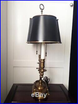 Vintage Tole Brass Bouillotte Table Desk Lamp Black Painted Metal Shade 24
