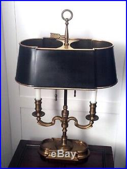 Vintage Tole Brass Bouillotte Table Desk Lamp Black Painted Metal Shade 24