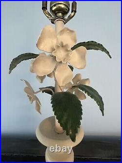 Vintage Tole Floral Lamp Cream Works Great Leviton Rare Made In USA