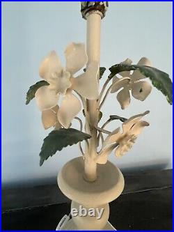 Vintage Tole Floral Lamp Cream Works Great Leviton Rare Made In USA