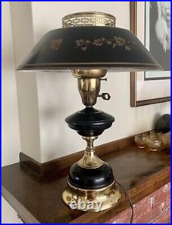 Vintage Tole Lamp Black Gold Milk Glass Diffuser 18 Mid Century Table Desk