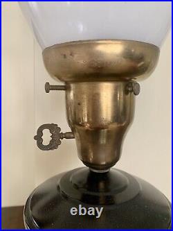 Vintage Tole Lamp Black Gold Milk Glass Diffuser 18 Mid Century Table Desk