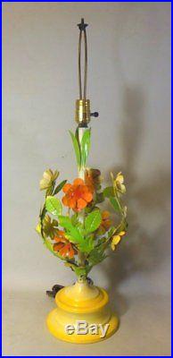 Vintage Tole Painted Metal Italian Table Flower Lamp Mid Century Orange Yellow