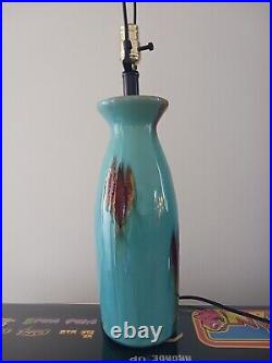 Vintage Turquoise Crackle Glaze Porcelain Vase Style Table Lamp. 26 Tall