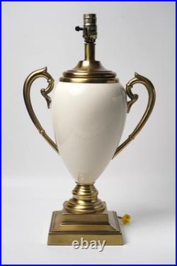 Vintage Tyndale Chicago Brass & Cream Ceramic Trophy Urn Table Lamp Regency