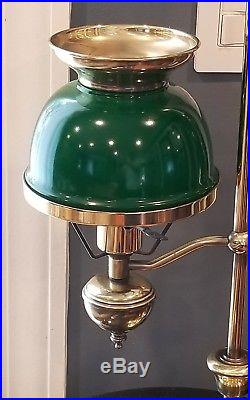 Vintage Underwriters Laboratories Brass Student Lamp Green Tole Shade 22