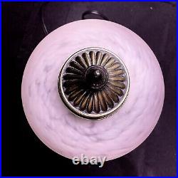 Vintage Underwriters Laboratories Pink Swirl Milk Glass Beaded Fringe Table Lamp