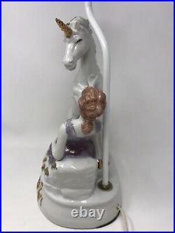 Vintage Unicorn Goddess Porcelain Lamp and Shade Handpainted Purple Rare Works