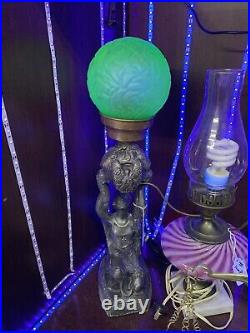 Vintage Uranium Glass Art Deco Lamp With Brain Globe