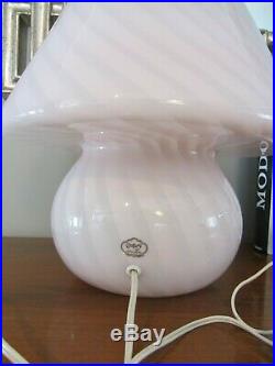 Vintage Vetri Murano Italian Art Glass Pink White Swirl Mushroom Table Lamp 15