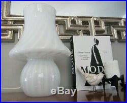 Vintage Vetri Murano Italian Art Glass White Gray Swirl Mushroom Table Lamp 14