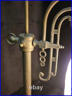 Vintage Victorian Brass Wing Arm Lamp with Beaded Fringe Frosted Glass Shade