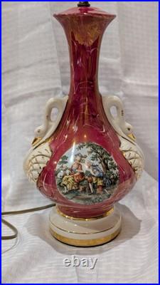 Vintage Victorian Painted Marble Swirl Table Lamp With Figural Swan Handles Vintage Victorian Painted Marble Swirl Table Lamp With Figural Swan Handles