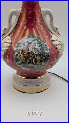 Vintage Victorian Painted Marble Swirl Table Lamp With Figural Swan Handles Vintage Victorian Painted Marble Swirl Table Lamp With Figural Swan Handles