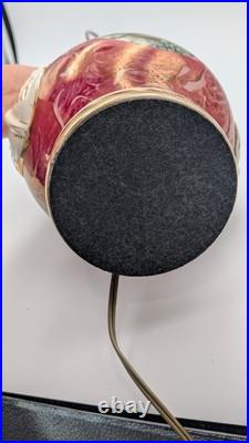 Vintage Victorian Painted Marble Swirl Table Lamp With Figural Swan Handles