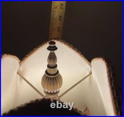 Vintage Victorian Revival Table Lamp Heavy Brass Stone Base Amber Fringe Shade Vintage Victorian Revival Table Lamp Heavy Brass Stone Base Amber Fringe Shade