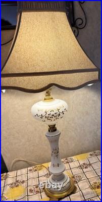 Vintage Western Germany 26 Hand Painted Milk Glass Floral Gold Table Lamp