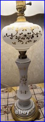 Vintage Western Germany 26 Hand Painted Milk Glass Floral Gold Table Lamp