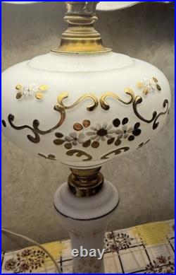 Vintage Western Germany 26 Hand Painted Milk Glass Floral Gold Table Lamp