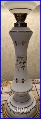 Vintage Western Germany 26 Hand Painted Milk Glass Floral Gold Table Lamp