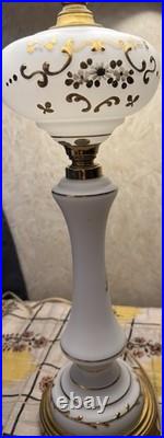 Vintage Western Germany 26 Hand Painted Milk Glass Floral Gold Table Lamp Vintage Western Germany 26 Hand Painted Milk Glass Floral Gold Table Lamp