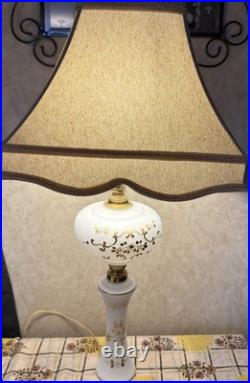Vintage Western Germany 26 Hand Painted Milk Glass Floral Gold Table Lamp