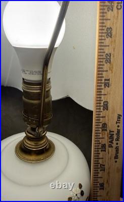 Vintage Western Germany 26 Hand Painted Milk Glass Floral Gold Table Lamp