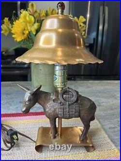 Vintage Western Mining Copper Donkey Pack Mule Table Lamp & Matching Shade