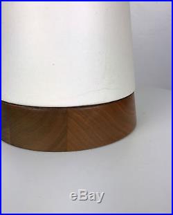 Vintage White Ceramic Teak Cone Table Lamp Mid Century Modern Michael Lax Era