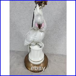 Vintage White Porcelain Cockatoo Parrot Table Lamp Brass Base Hollywood Regency