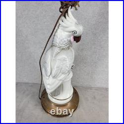 Vintage White Porcelain Cockatoo Parrot Table Lamp Brass Base Hollywood Regency