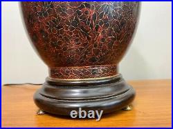 Vintage Wildwood Cloisonne Enamel on Copper Burgundy Floral Urn Vase Table Lamp