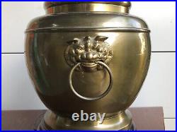 Vintage Wildwood Lamp Brass Vase Foo Dog Etched Wood Base