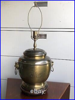 Vintage Wildwood Lamp Brass Vase Foo Dog Etched Wood Base