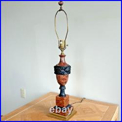 Vintage Wildwood Rose and Black Marble Table Lamp with Brass Accents