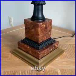 Vintage Wildwood Rose and Black Marble Table Lamp with Brass Accents