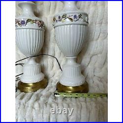Vintage Wilmar Co. White Floral Porcelain Brass Base Table Lamp Set of 2