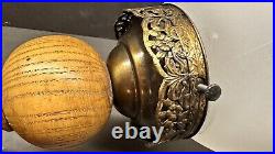 Vintage Wood & Cast Metal Frosted Glass Globe Table Lamp 14 tall