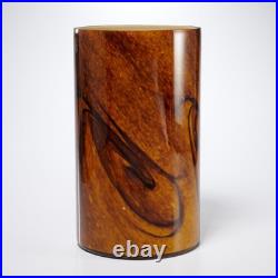 Vintage Wood Grain Design Brown Glass Cylindrical Boudoir Table Lamp 10h