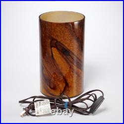 Vintage Wood Grain Design Brown Glass Cylindrical Boudoir Table Lamp 10h Vintage Wood Grain Design Brown Glass Cylindrical Boudoir Table Lamp 10h