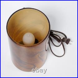 Vintage Wood Grain Design Brown Glass Cylindrical Boudoir Table Lamp 10h